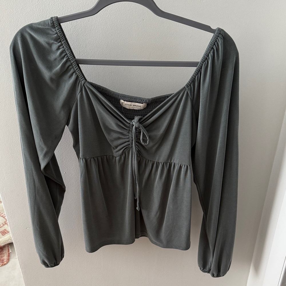 Lucky Brand Charcoal Ruched Long Sleeve Blouse